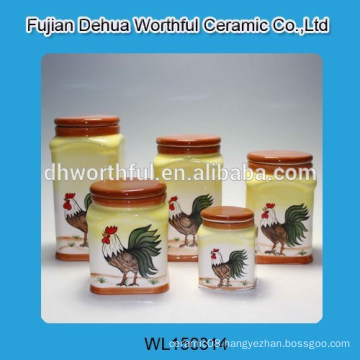 High quality ceramic sugar canister with cock figurine